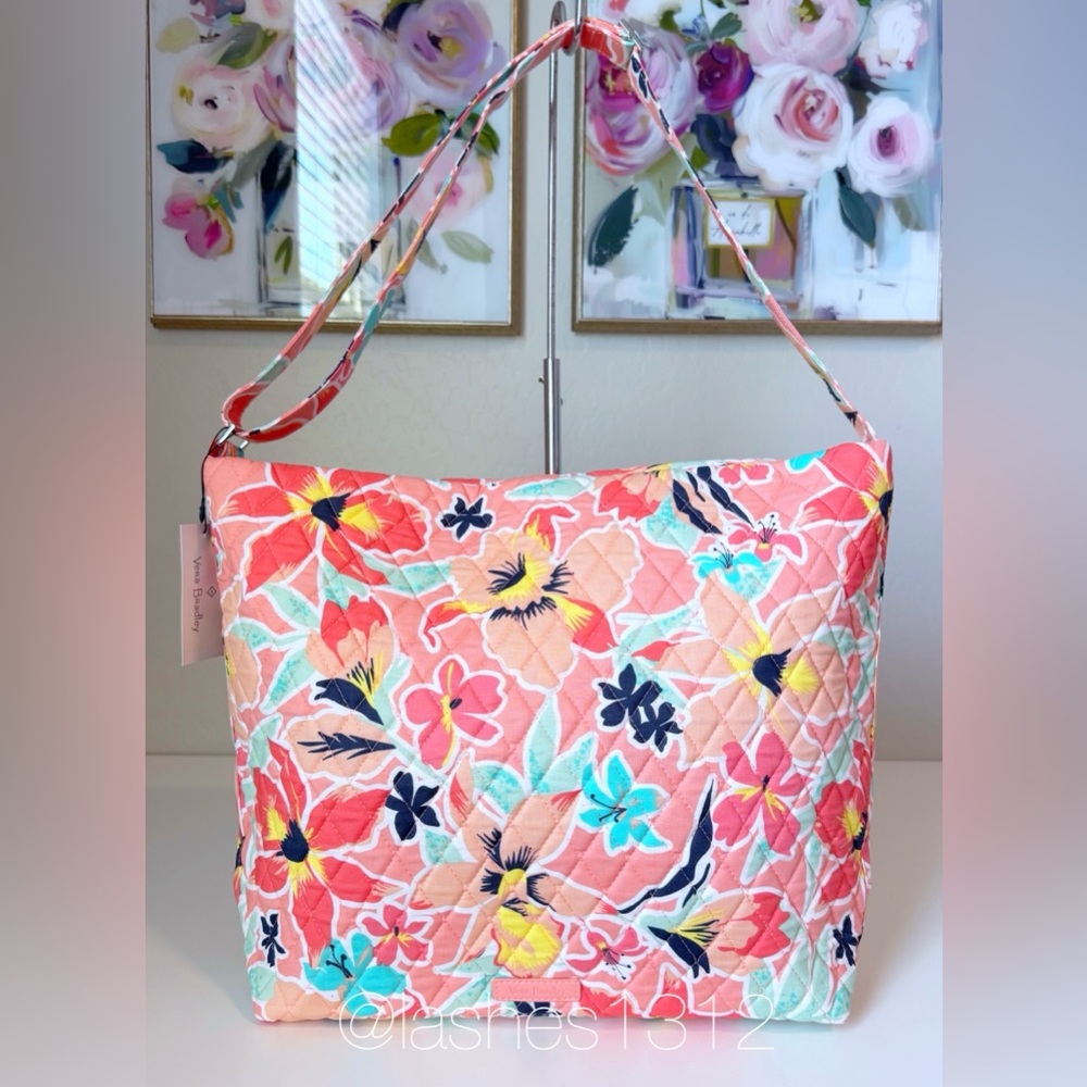 VERA BRADLEY Floral Print Hobo Bag - Rain Forest Lily Coral